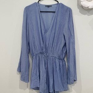 Womens Cover-Up Romper with Blue and White Stripe with Long Sleeves